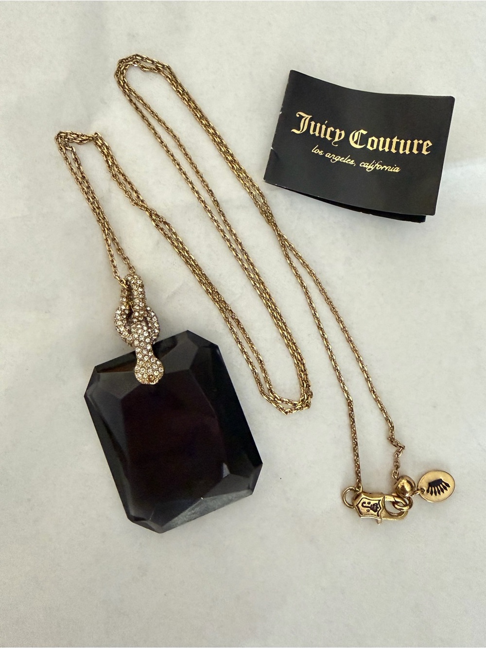 Juicy Couture Gold Chain Necklace with Black Faceted Pendant Y2K